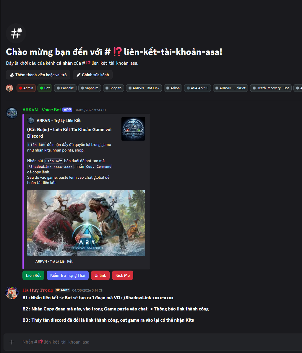 Ảnh minh họa kênh liên kết tài khoản ASA của Discord ARKVN